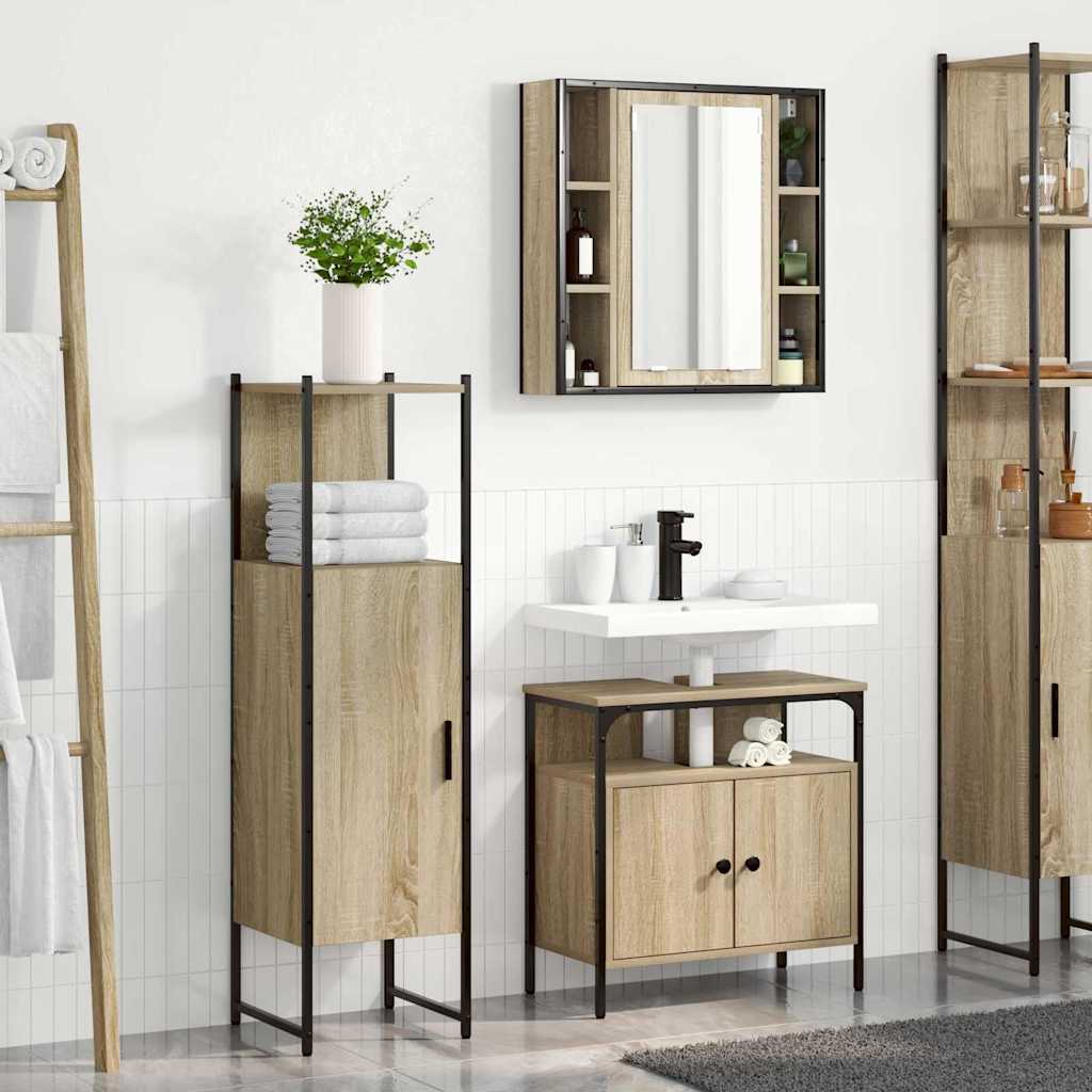 vidaXL Badezimmermöbel-Set mit Regal mit Tür 3 pcs Braun Holzwerkstoff