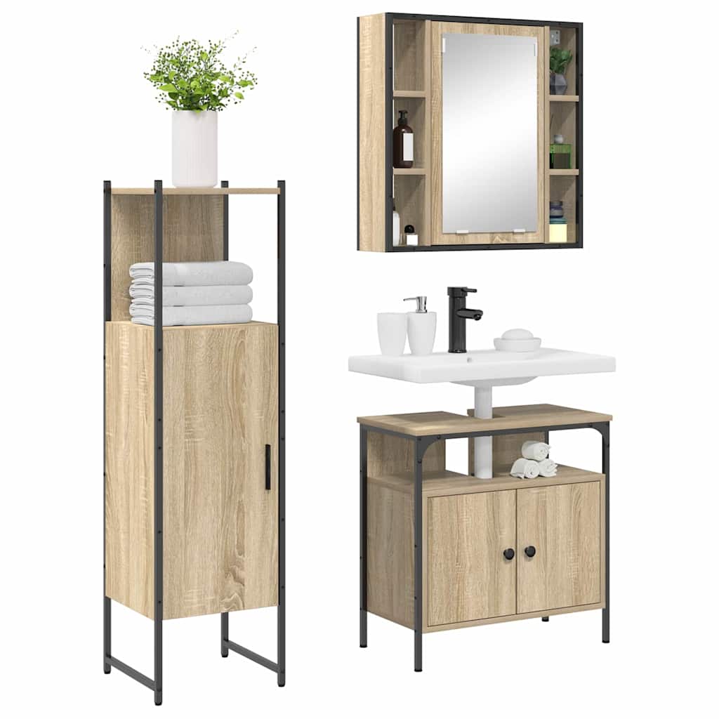 vidaXL Badezimmermöbel-Set mit Regal mit Tür 3 pcs Braun Holzwerkstoff