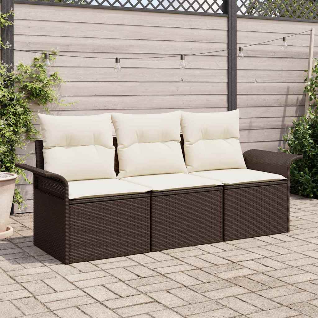 vidaXL Sofa Set mit Kissen 3 pcs Braun und Creme Poly-Rattan