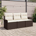 vidaXL Sofa Set mit Kissen 3 pcs Braun und Creme Poly-Rattan