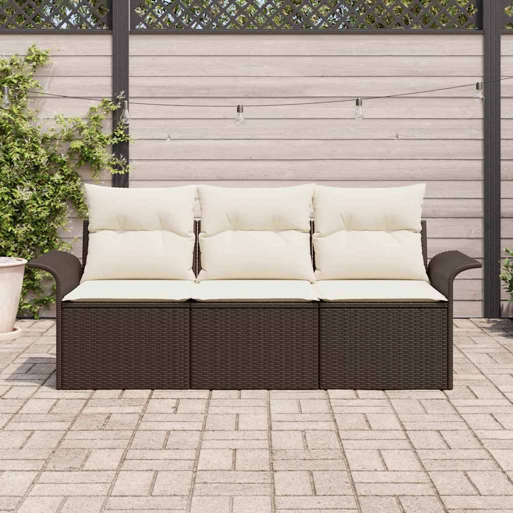 vidaXL Sofa Set mit Kissen 3 pcs Braun und Creme Poly-Rattan