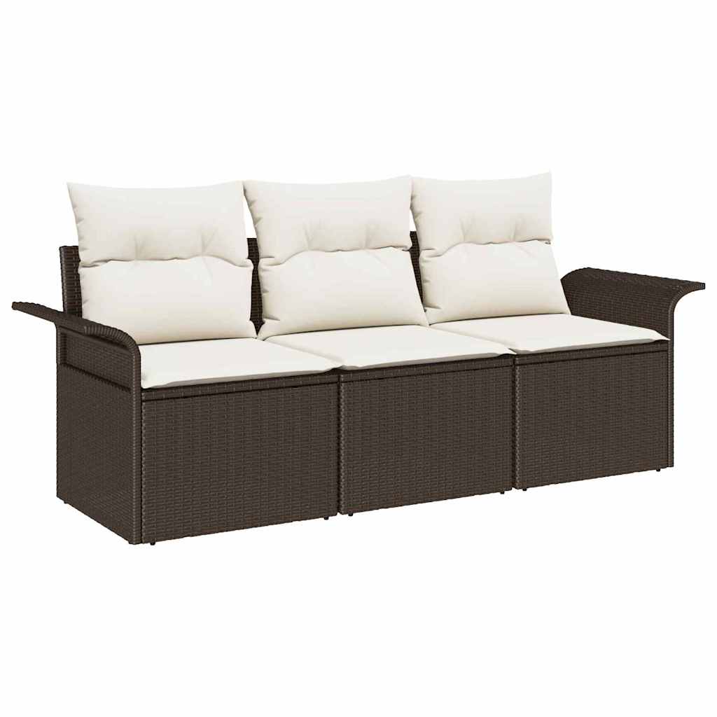vidaXL Sofa Set mit Kissen 3 pcs Braun und Creme Poly-Rattan