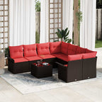 vidaXL Gartensofa-set mit Kissen 9 pcs Braun und Rot Poly-Rattan