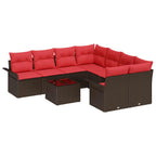 vidaXL Gartensofa-set mit Kissen 9 pcs Braun und Rot Poly-Rattan