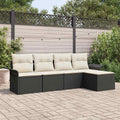 vidaXL Outdoor-Sofa mit Kissen 5 pcs Schwarz Poly-Rattan