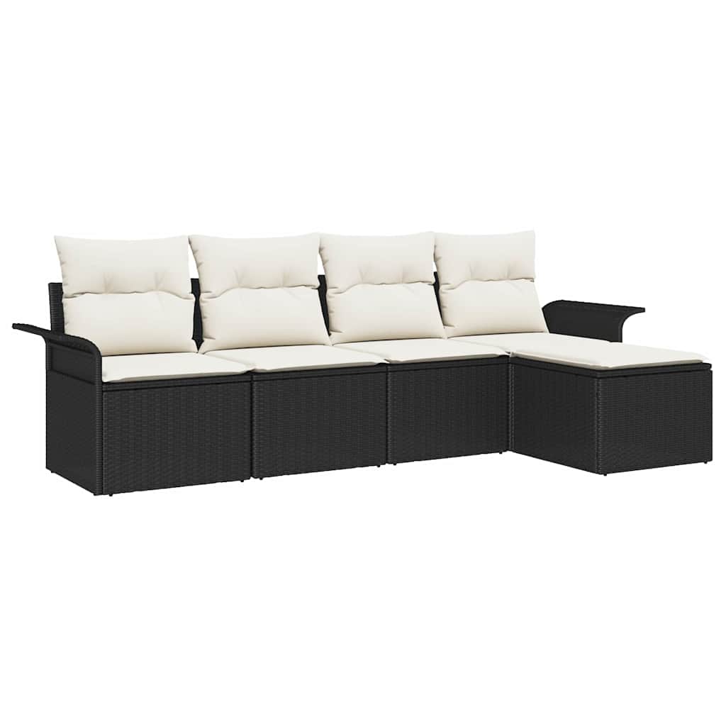 vidaXL Outdoor-Sofa mit Kissen 5 pcs Schwarz Poly-Rattan