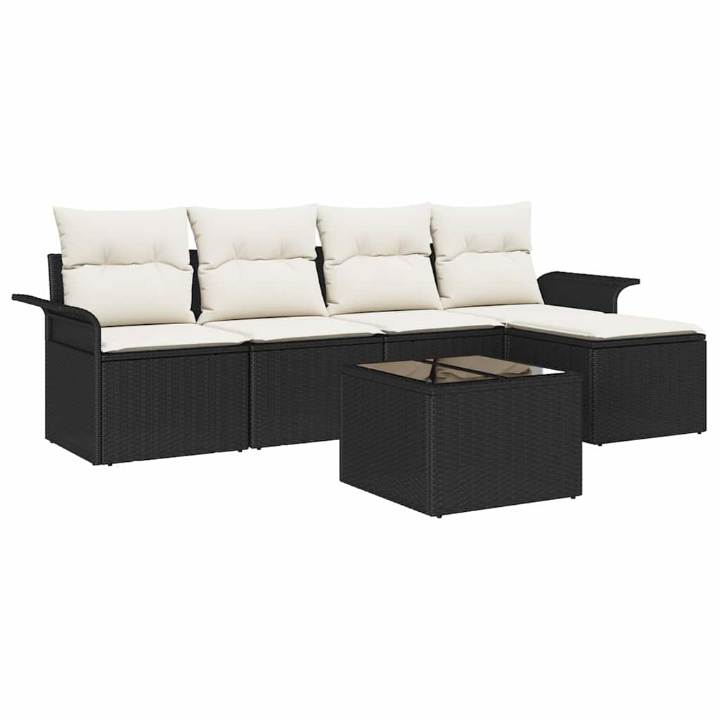 vidaXL Outdoor-Sofa mit Kissen 6 pcs Schwarz Poly-Rattan