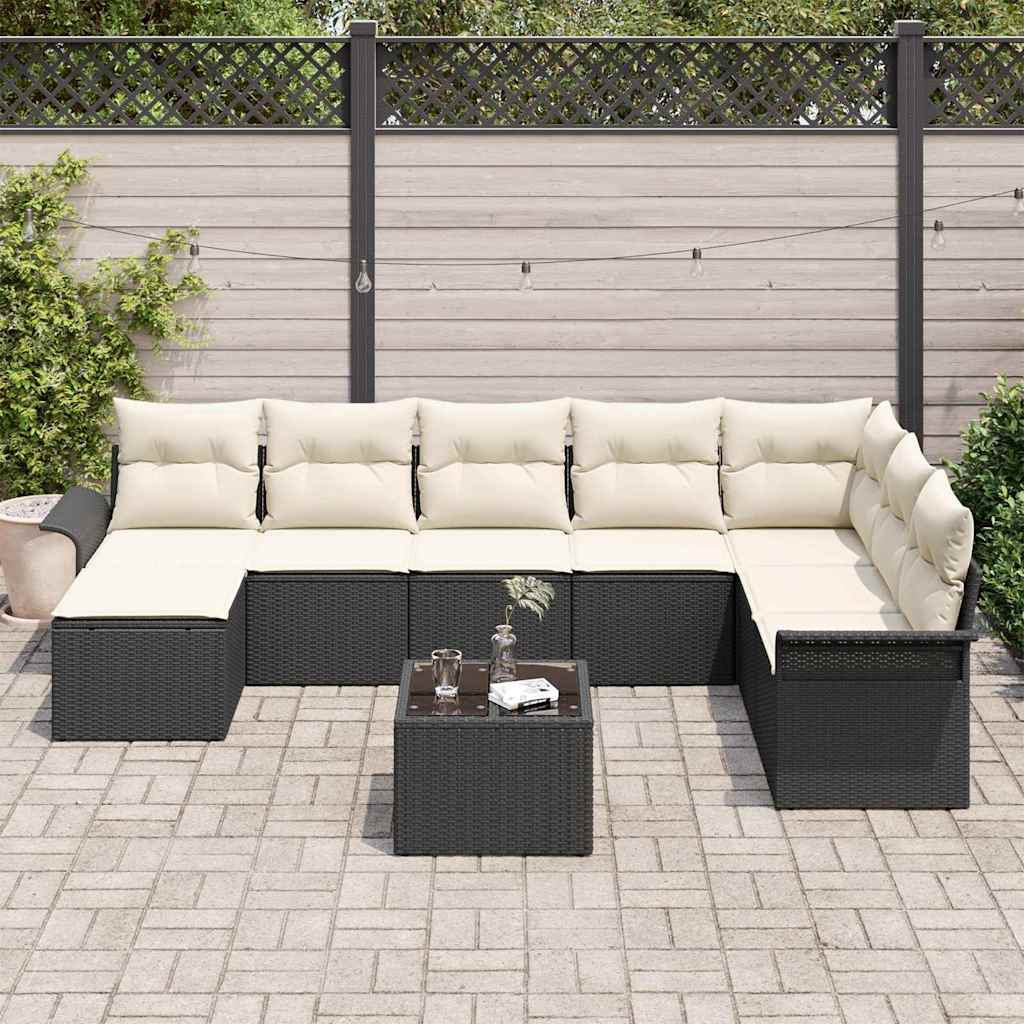 vidaXL Garten-Sofa-Set mit Kissen 9 pcs Schwarz Poly Rattan