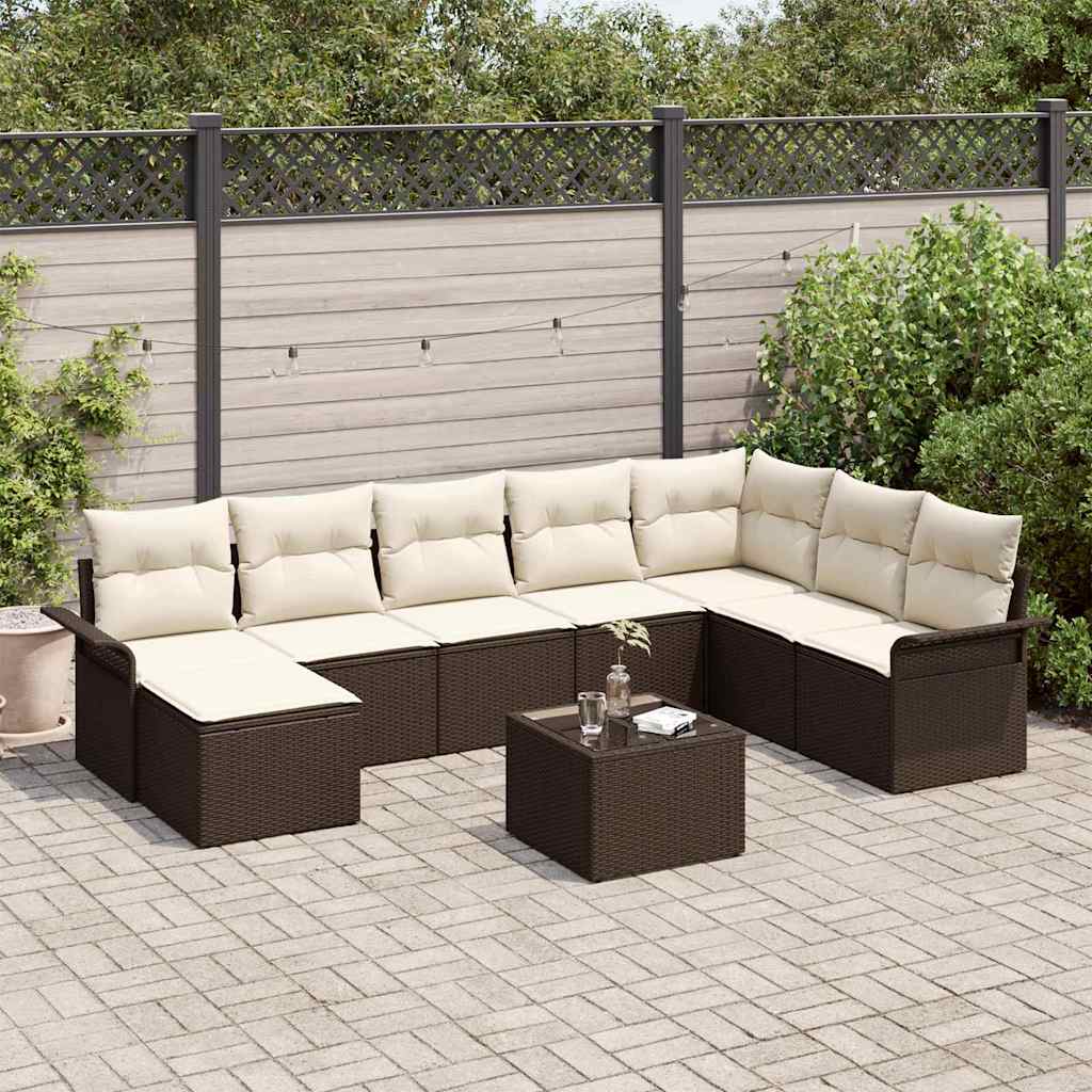 vidaXL Garten-Sofa-Set mit Kissen 9 pcs Schwarz Poly Rattan