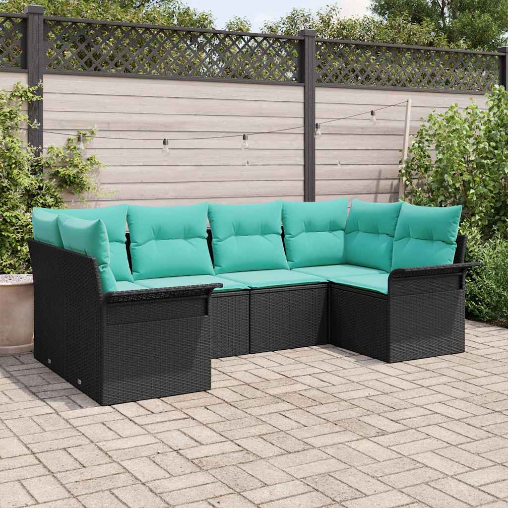 vidaXL Garten-Sofa-Set mit Kissen 6 pcs Schwarz Poly Rattan