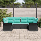 vidaXL Garten-Sofa-Set mit Kissen 6 pcs Schwarz Poly Rattan