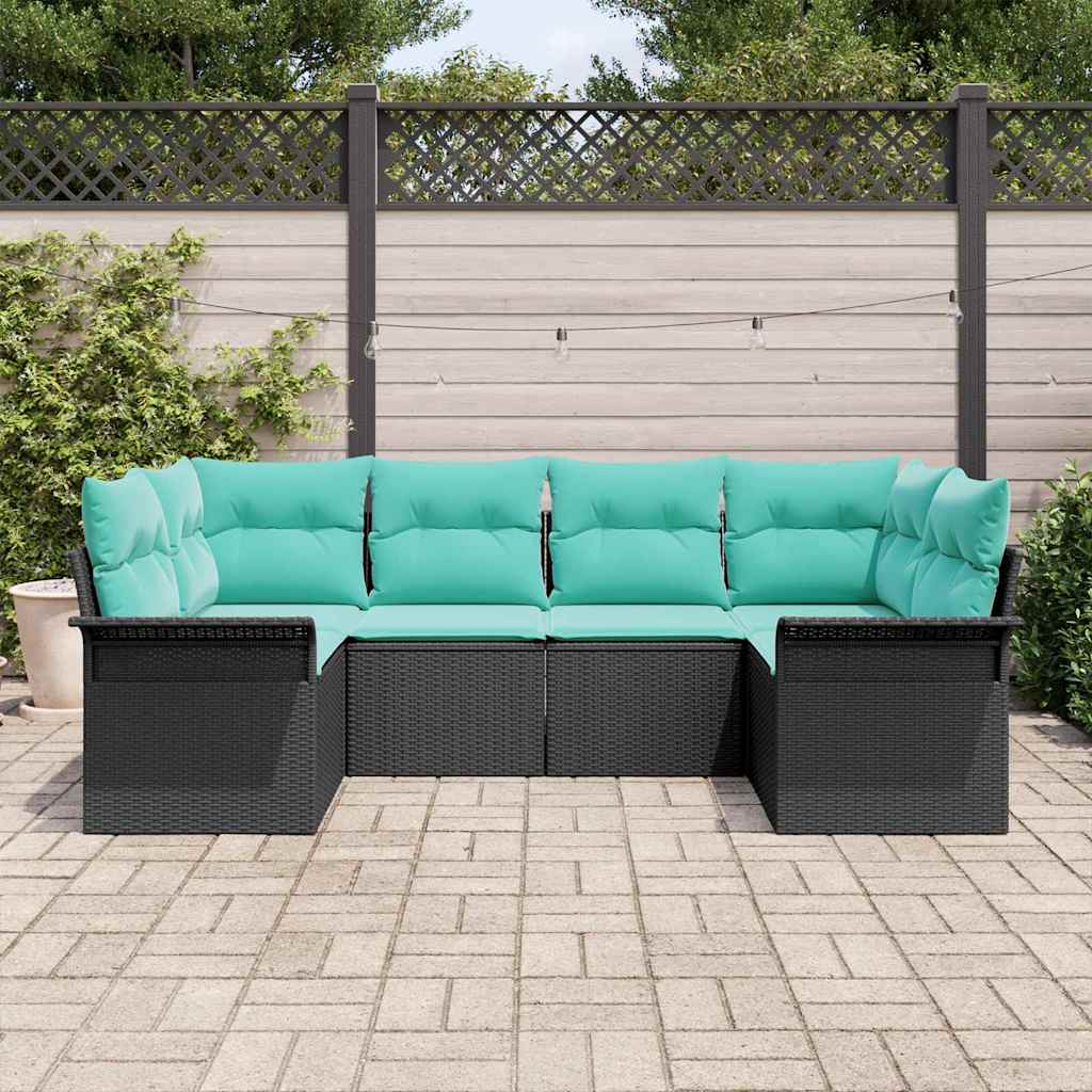 vidaXL Garten-Sofa-Set mit Kissen 6 pcs Schwarz Poly Rattan