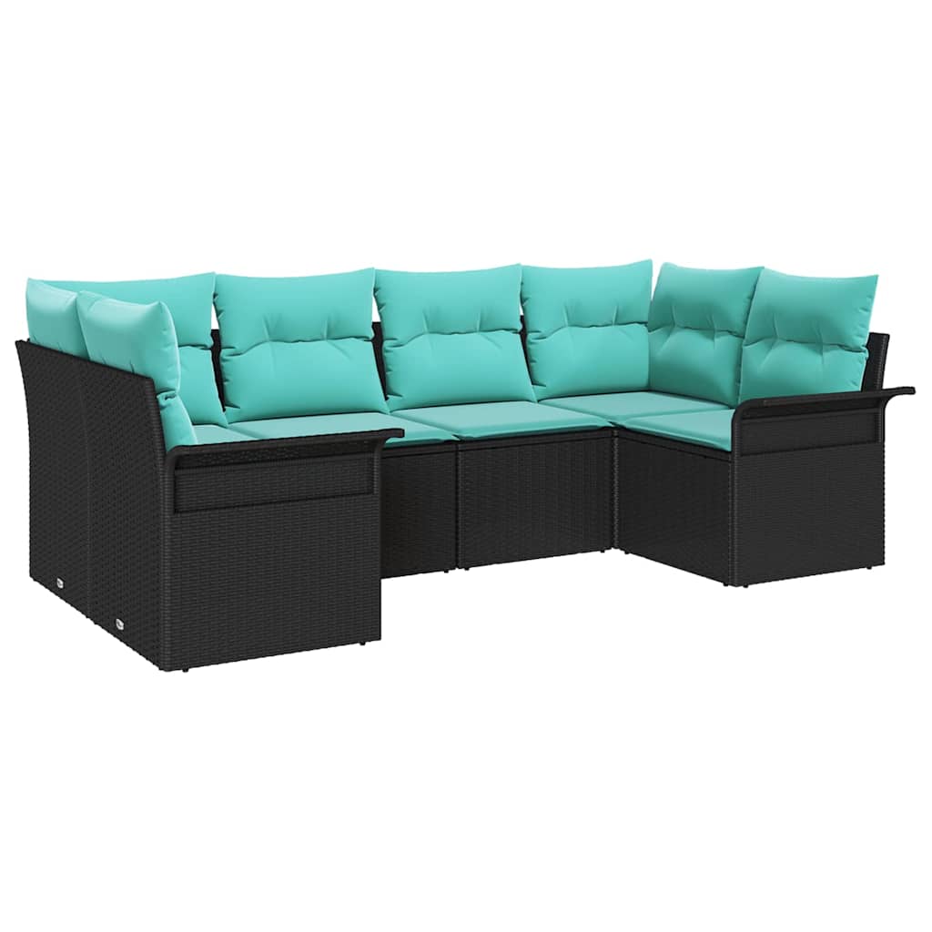 vidaXL Garten-Sofa-Set mit Kissen 6 pcs Schwarz Poly Rattan