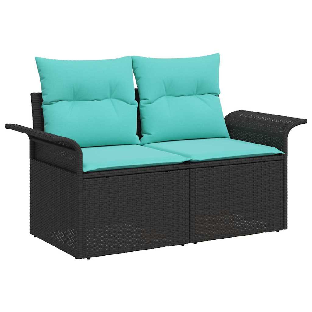 vidaXL Garten-Sofa-Set mit Kissen 6 pcs Schwarz Poly Rattan