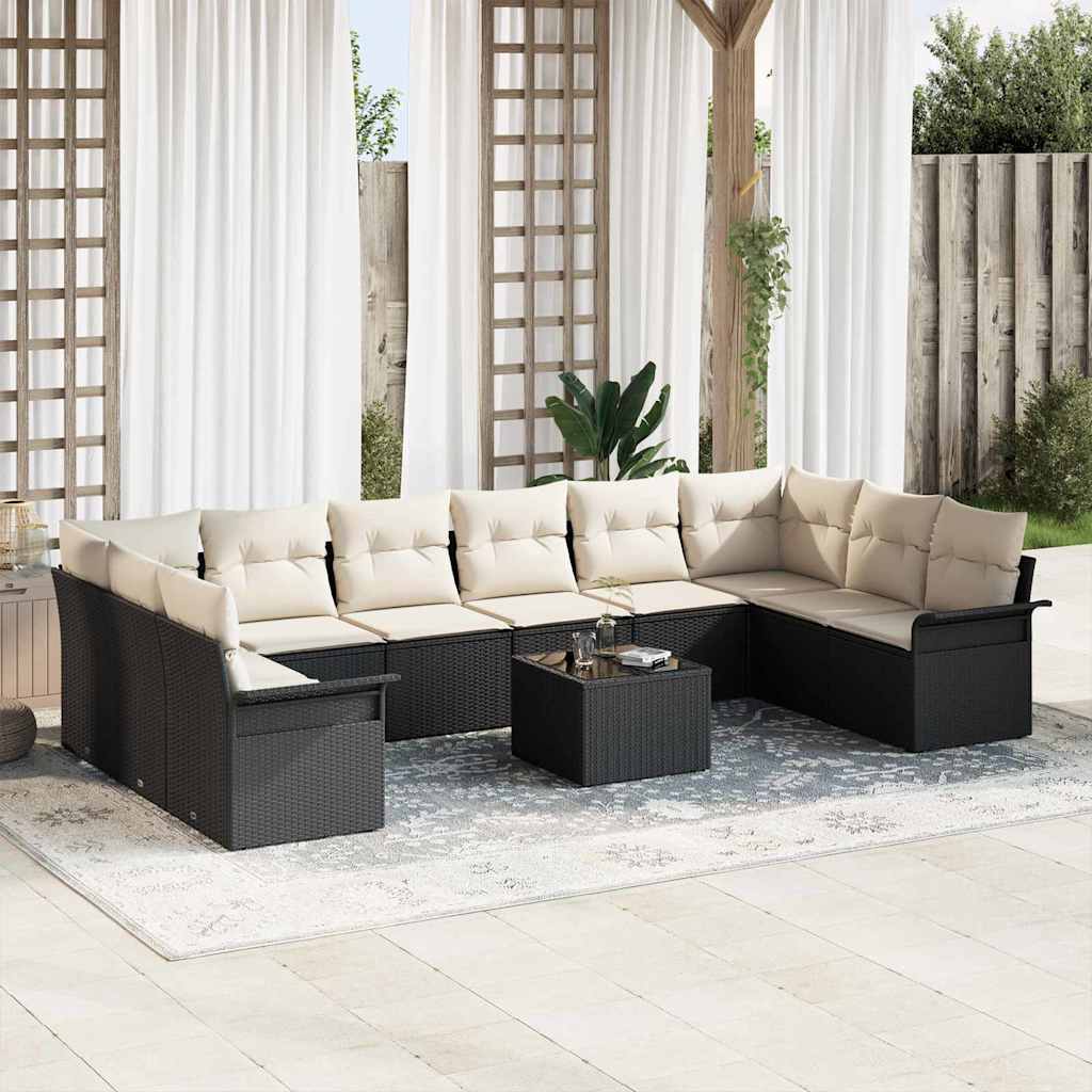 vidaXL Gartensofa-set mit Kissen 11 pcs Schwarz Poly-Rattan