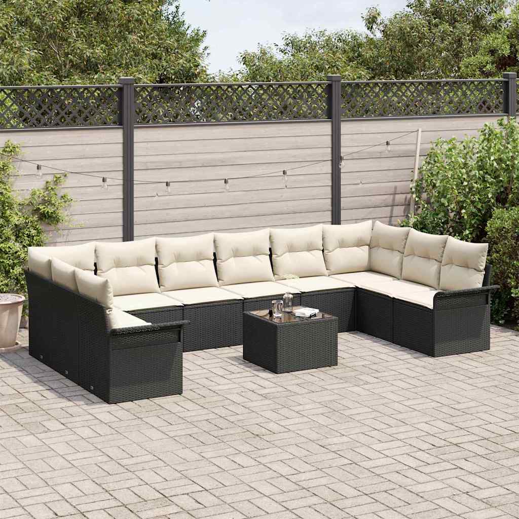 vidaXL Gartensofa-set mit Kissen 11 pcs Schwarz Poly-Rattan