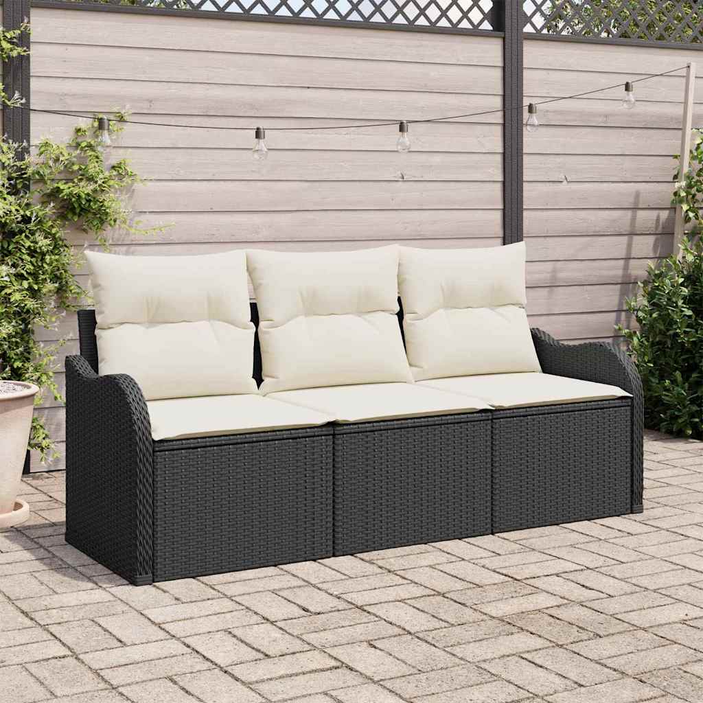 vidaXL Gartensofa-set mit Kissen 3 pcs Schwarz Poly-Rattan