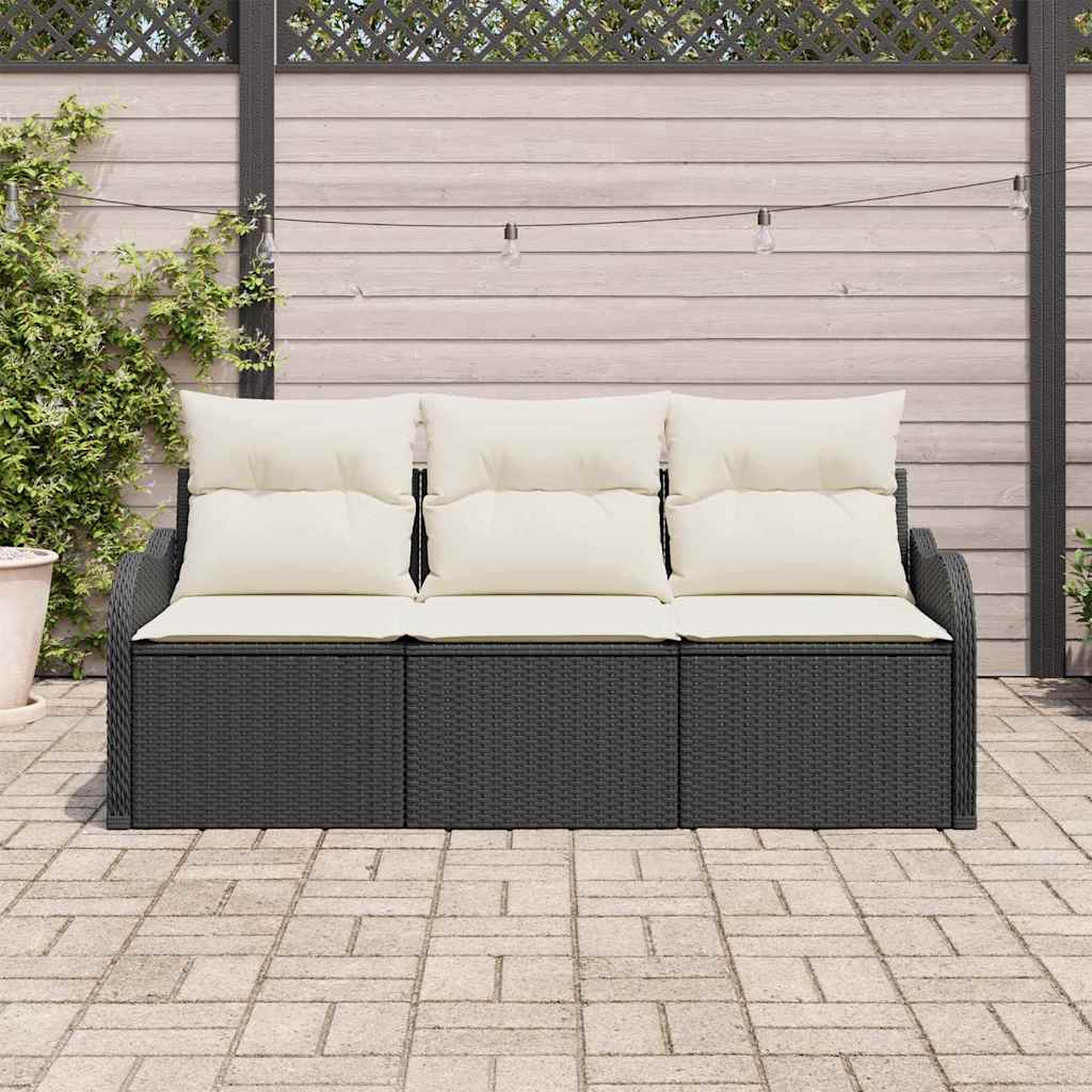 vidaXL Gartensofa-set mit Kissen 3 pcs Schwarz Poly-Rattan
