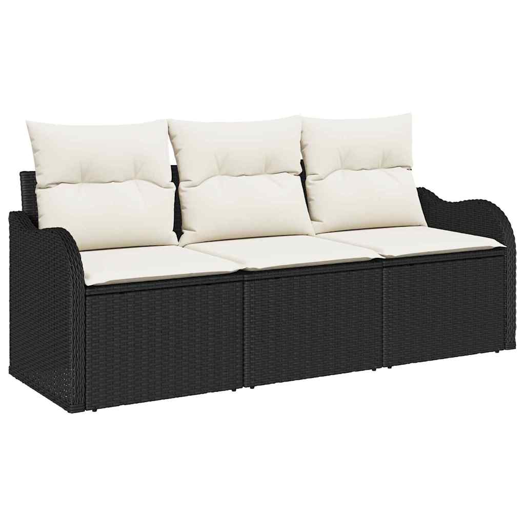 vidaXL Gartensofa-set mit Kissen 3 pcs Schwarz Poly-Rattan