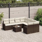 vidaXL Gartensofa-set mit Kissen mit Speicher 9 pcs Braun Poly-Rattan