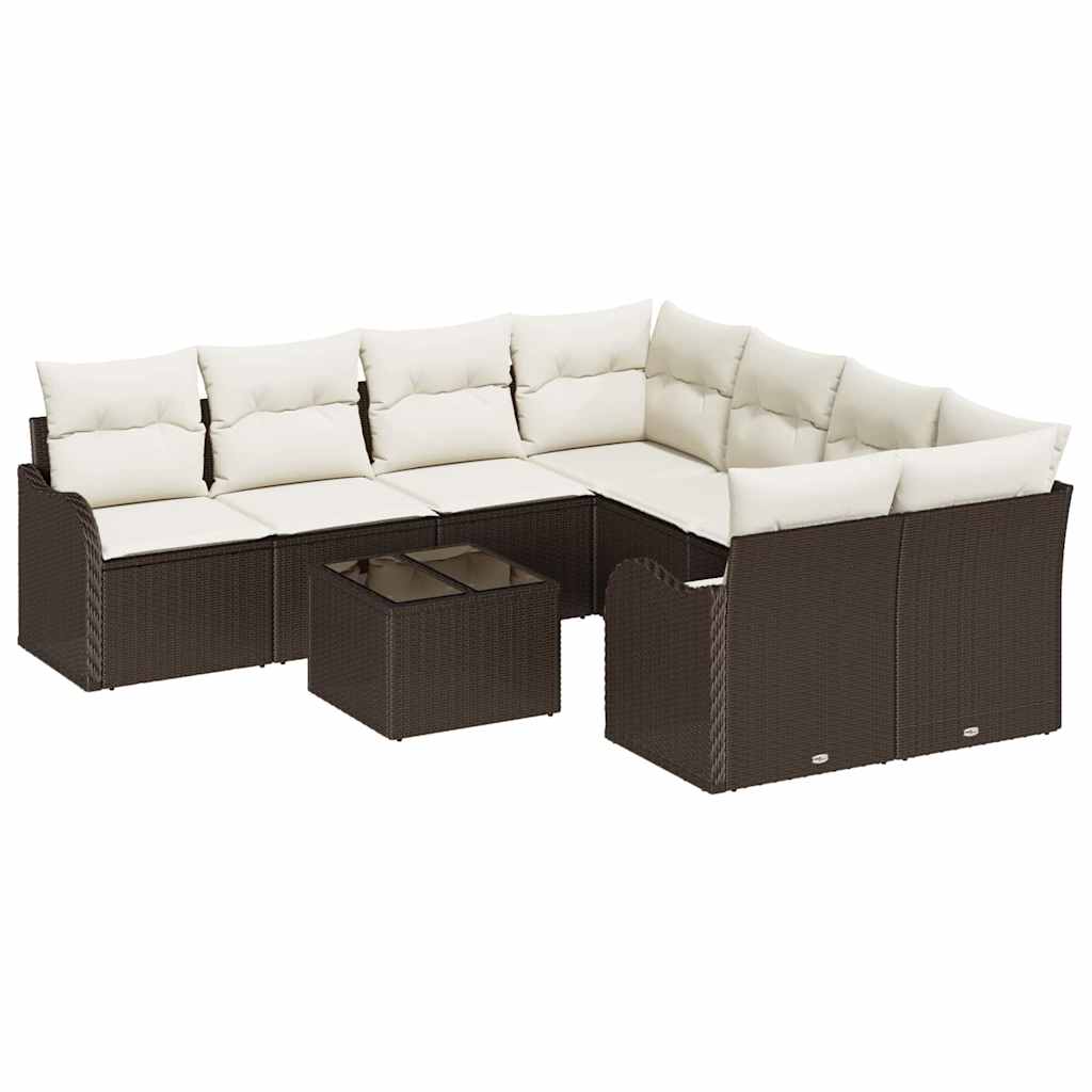 vidaXL Gartensofa-set mit Kissen mit Speicher 9 pcs Braun Poly-Rattan