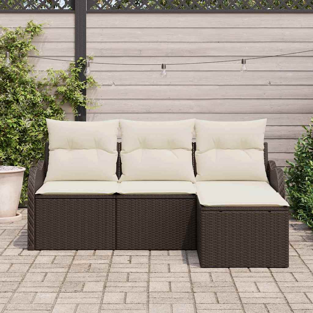 vidaXL Gartensofa-set mit Kissen mit Speicher 4 pcs Braun Poly-Rattan