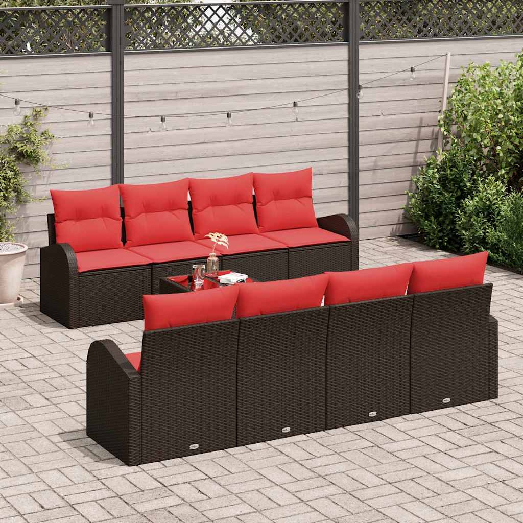 vidaXL Sofa Set 9 pcs Braun und Rot Polyester