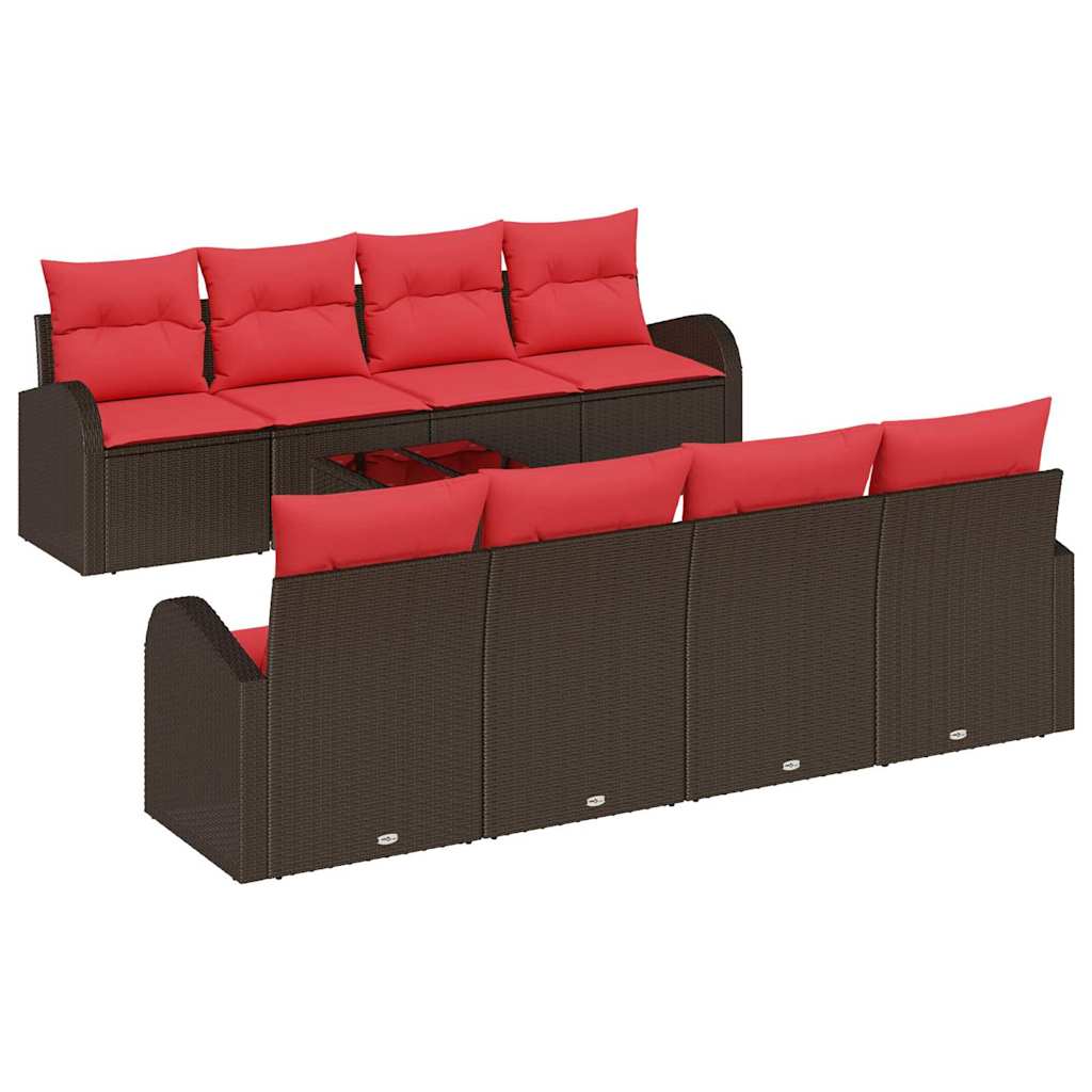 vidaXL Sofa Set 9 pcs Braun und Rot Polyester