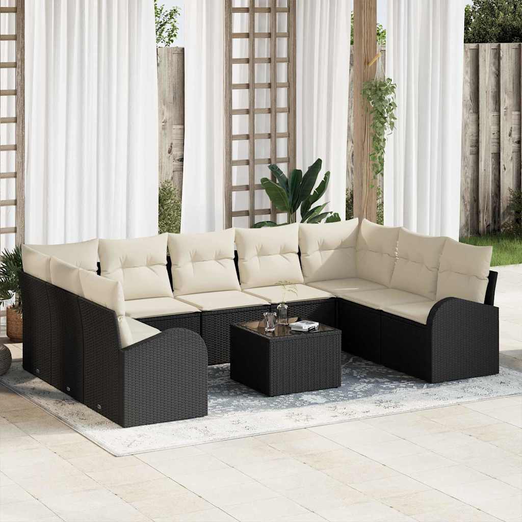 vidaXL Sofa Set mit Kissen 10 pcs Schwarz Poly Rattan