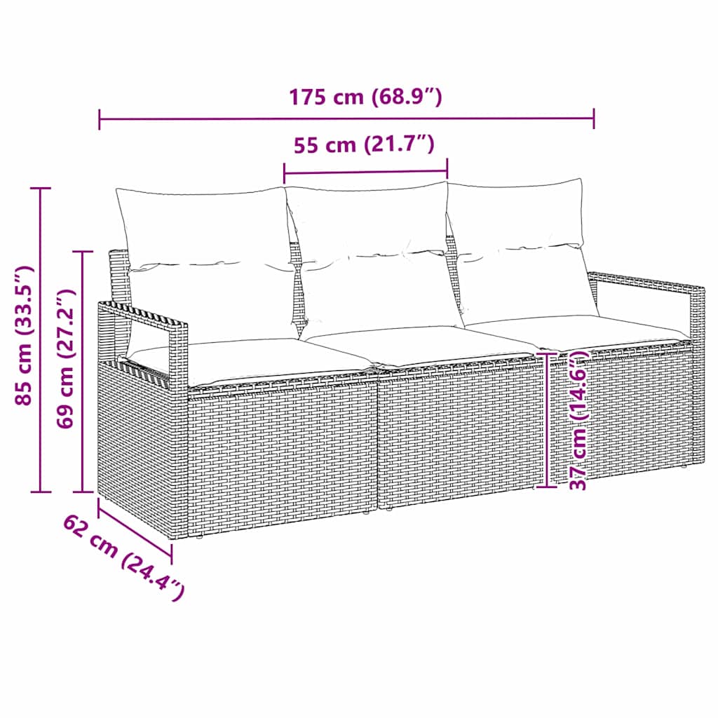vidaXL Sofa Set 3 pcs Beige Poly-Rattan