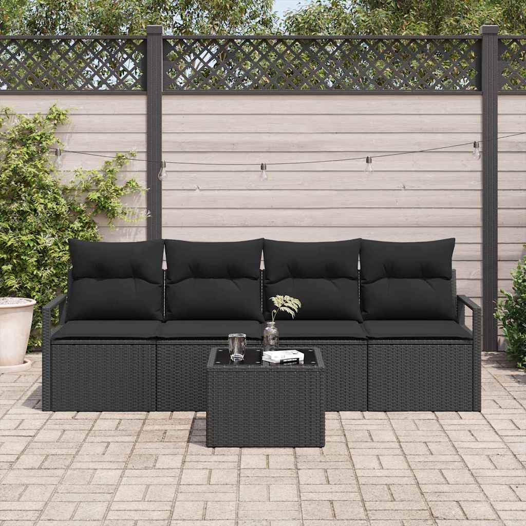 vidaXL Sofa Set 5 pcs Schwarz Poly-Rattan