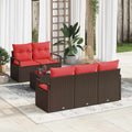 vidaXL Sofa Set 6 pcs Braun und Rot Poly-Rattan
