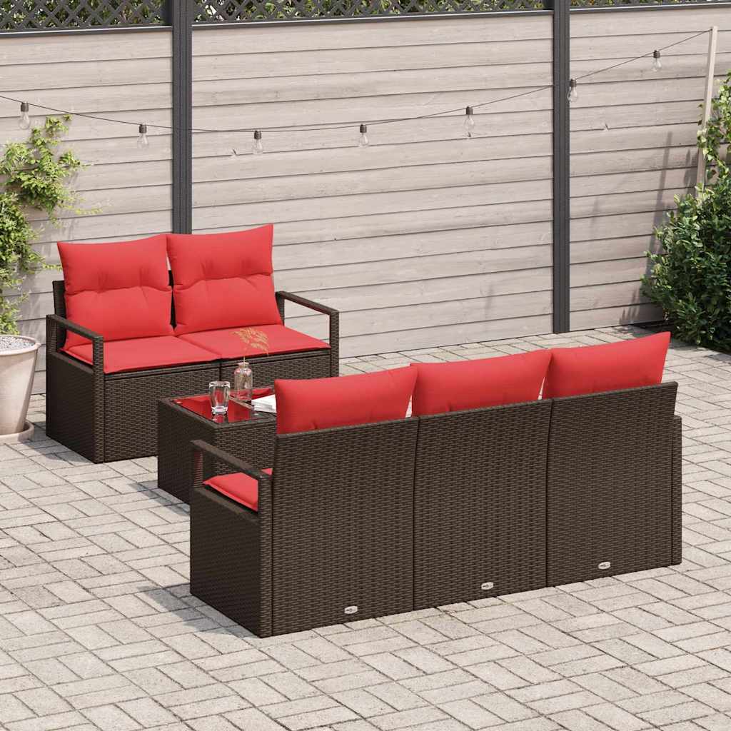 vidaXL Sofa Set 6 pcs Braun und Rot Poly-Rattan