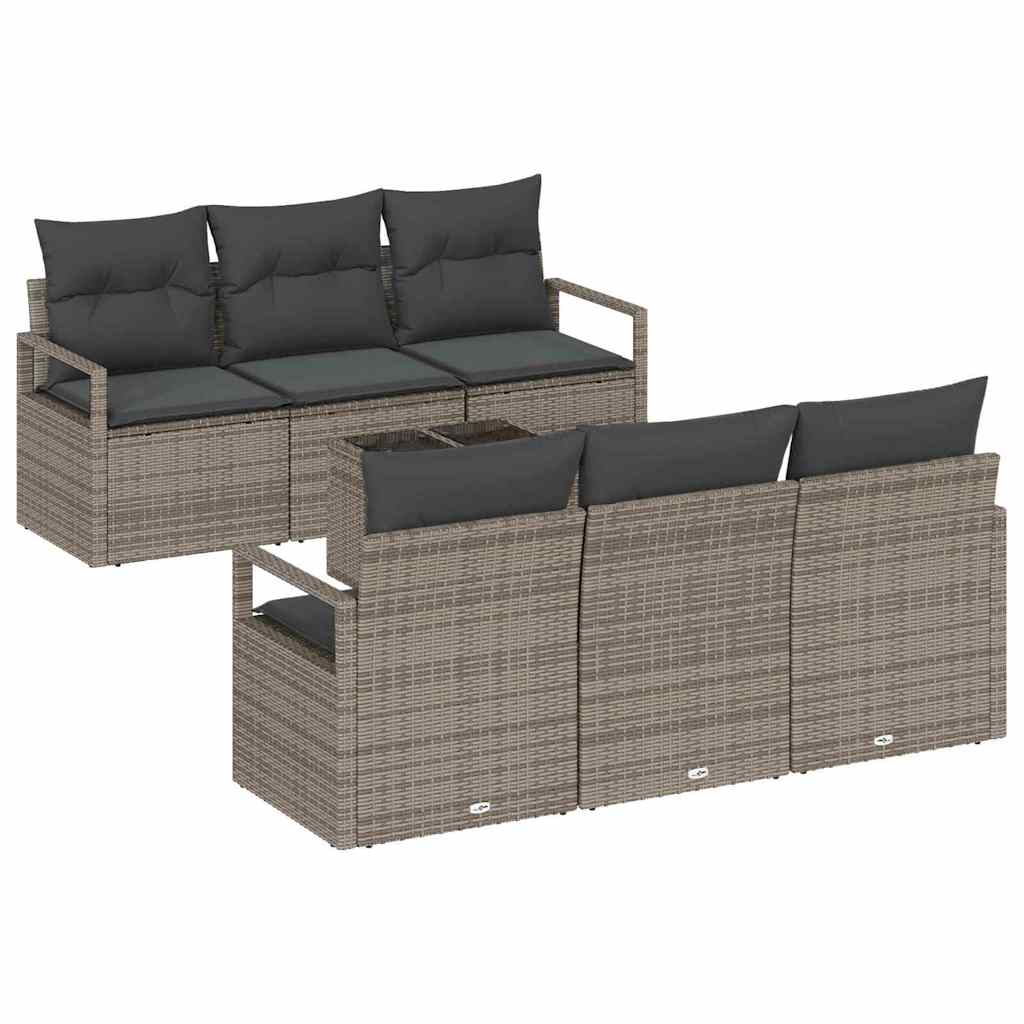 vidaXL Sofa Set mit Kissen 7 pcs Grau Poly Rattan