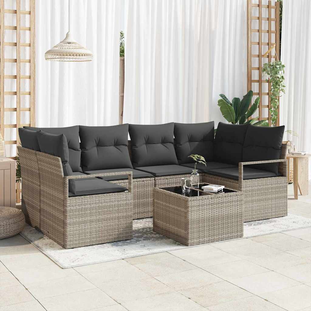 vidaXL Sofa Set 7 pcs Hellgrau und Dunkelgrau Poly-Rattan