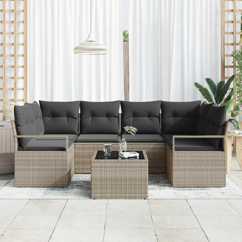 vidaXL Sofa Set 7 pcs Hellgrau und Dunkelgrau Poly-Rattan