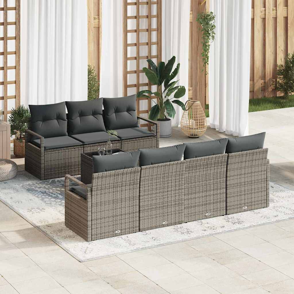 vidaXL Sofa Set mit Kissen 8 pcs Grau Poly Rattan