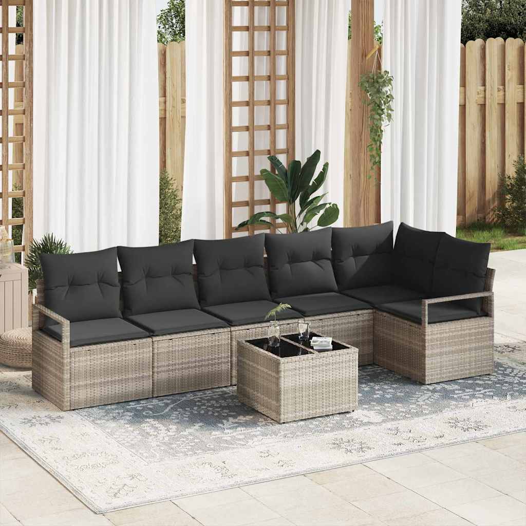 vidaXL Sofa Set 7 pcs Hellgrau Poly-Rattan
