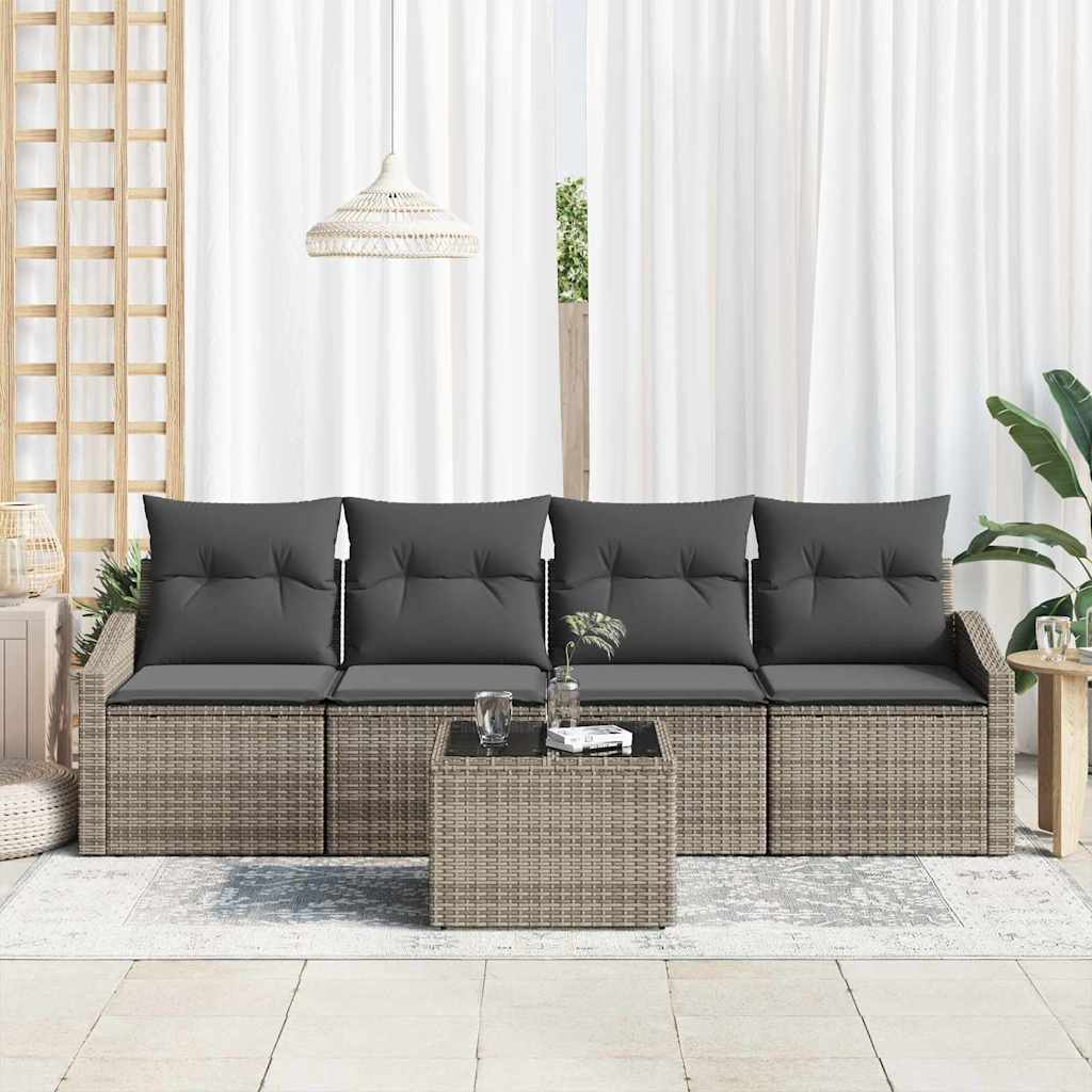 vidaXL Sofa Set mit Kissen mit Kissen 5 pcs Grau Poly Rattan