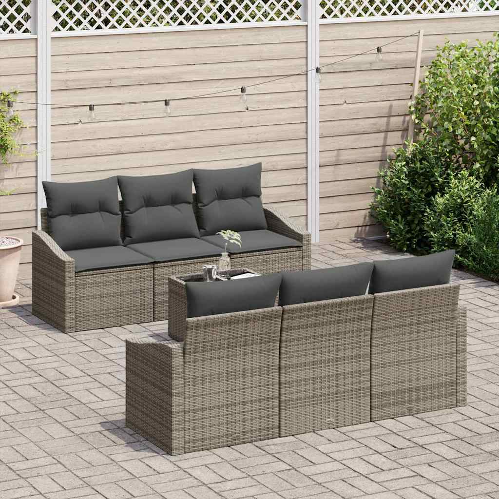 vidaXL Sofa Set mit Kissen mit Kissen 7 pcs Grau Poly Rattan