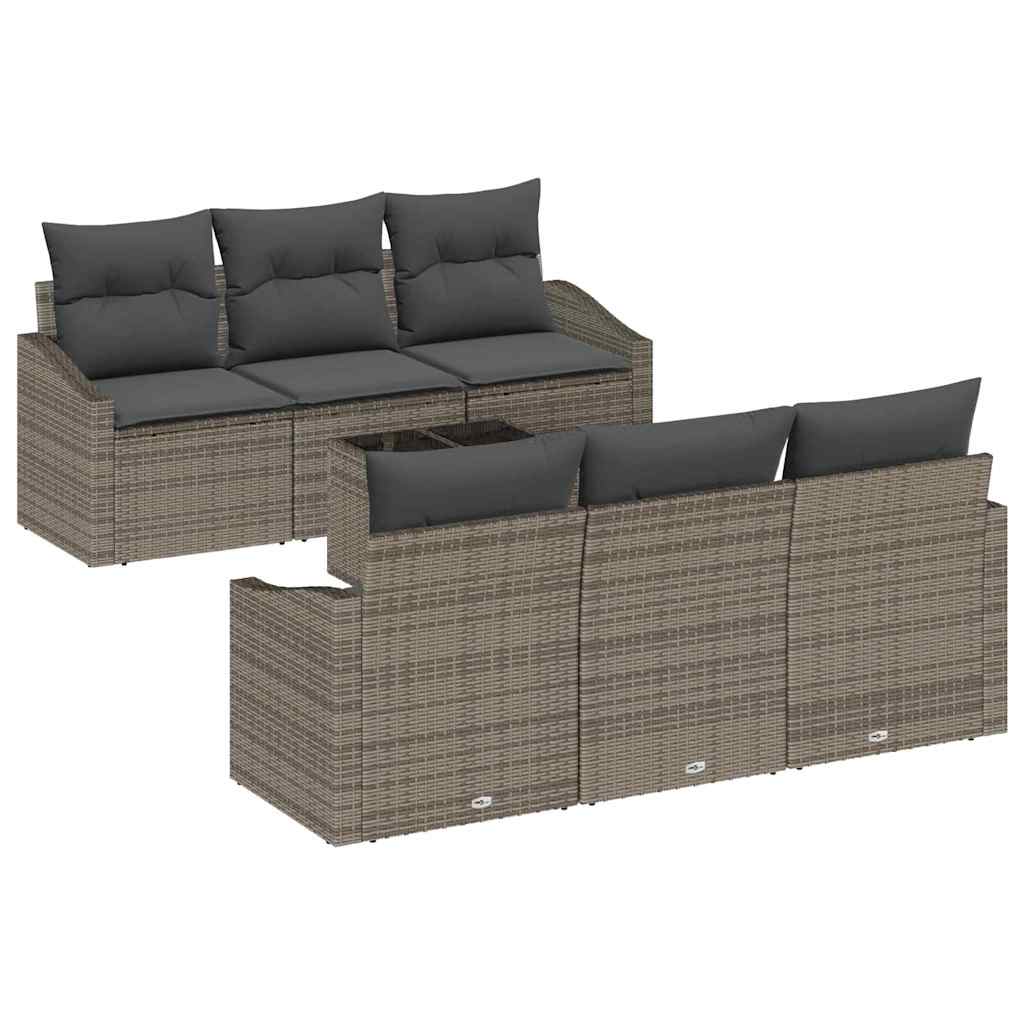 vidaXL Sofa Set mit Kissen mit Kissen 7 pcs Grau Poly Rattan