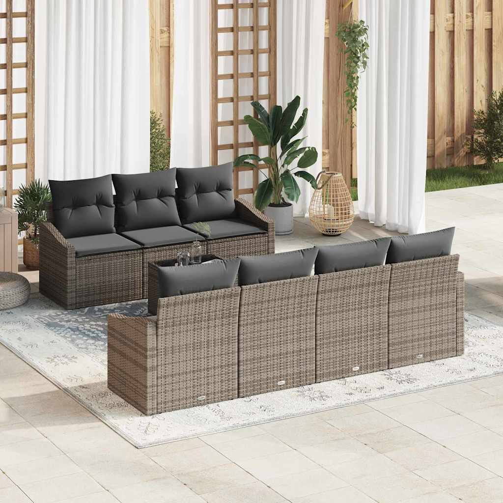 vidaXL Sofa Set mit Kissen mit Kissen 8 pcs Grau Poly-Rattan