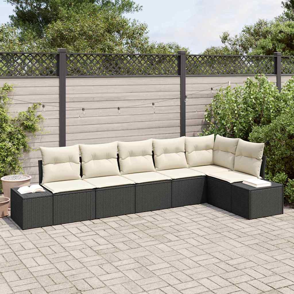 vidaXL Gartensofa-set mit Kissen 6 pcs Schwarz und Creme Poly-Rattan