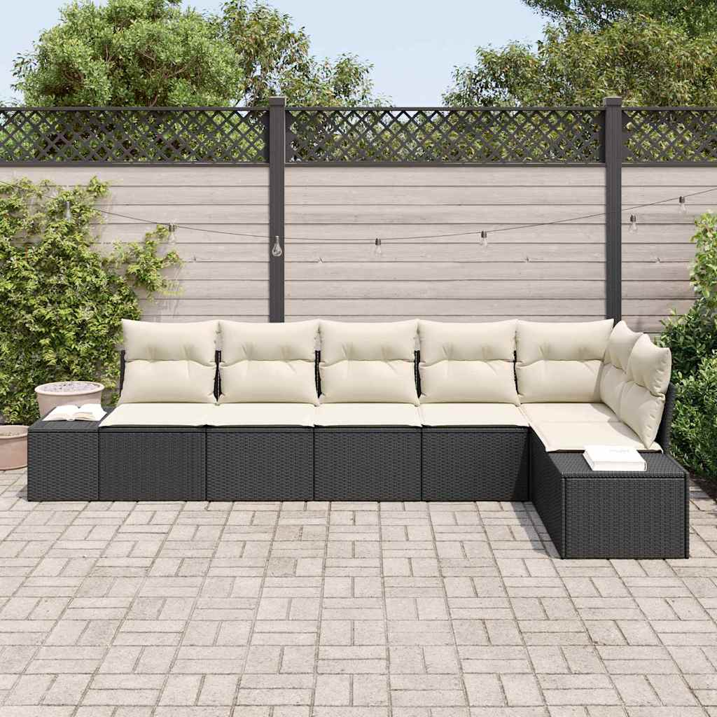 vidaXL Gartensofa-set mit Kissen 6 pcs Schwarz und Creme Poly-Rattan