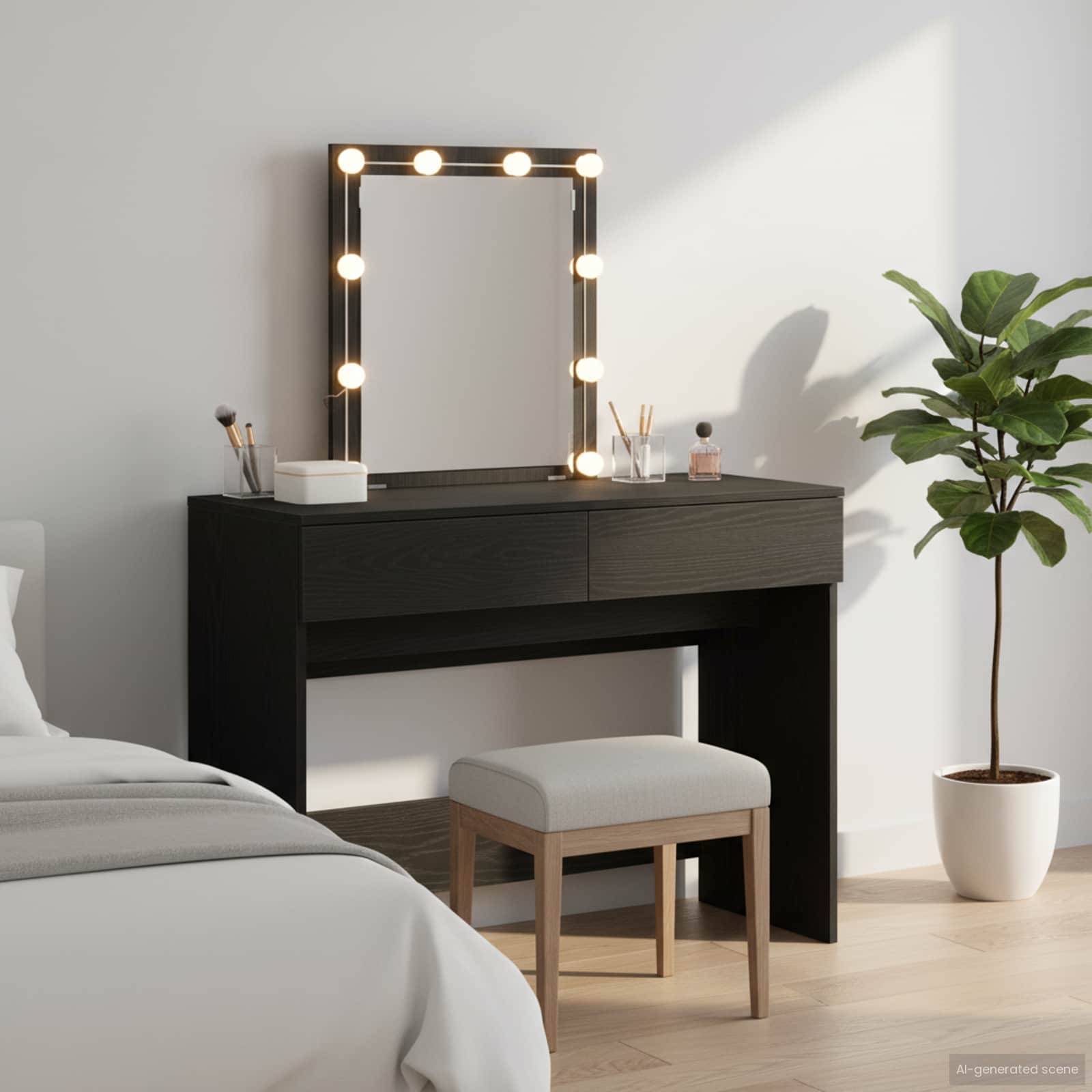 vidaXL Schminktisch mit Spiegel Schwarz Eichen-Optik 100 x 40 x 130 cm