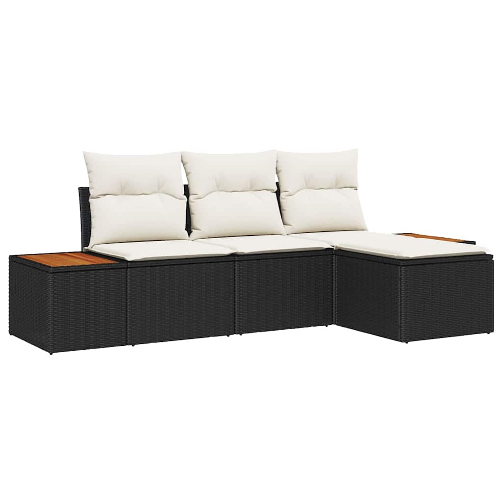 vidaXL Gartensofa-set mit Kissen mit Kissen 4 pcs Schwarz Poly-Rattan