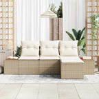vidaXL Garten-Sofa-Set mit Kissen mit Kissen 4 pcs Beige Poly-Rattan