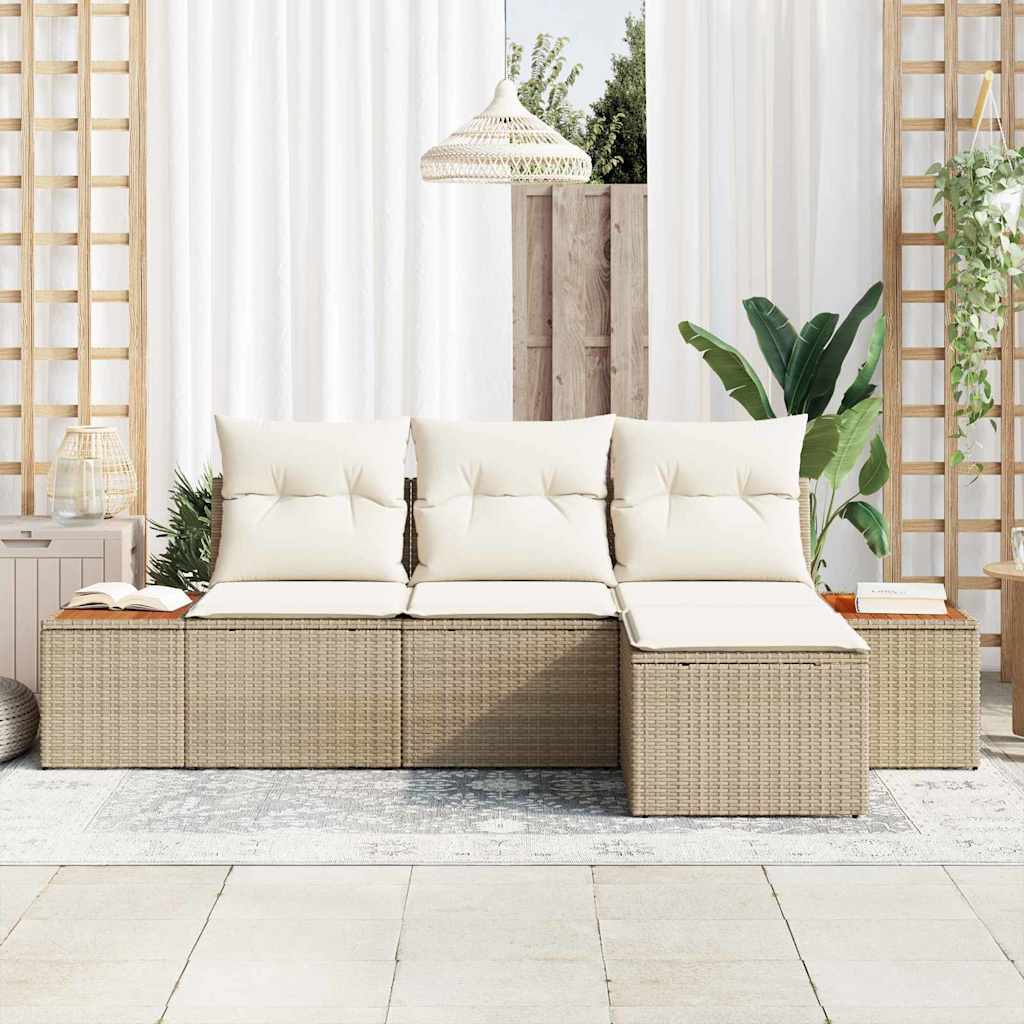vidaXL Garten-Sofa-Set mit Kissen mit Kissen 4 pcs Beige Poly-Rattan