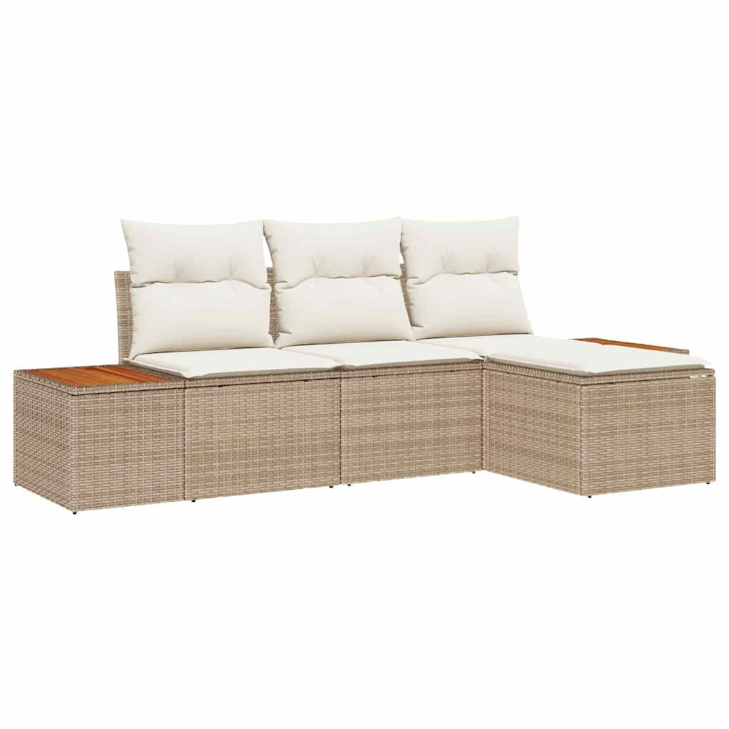 vidaXL Garten-Sofa-Set mit Kissen mit Kissen 4 pcs Beige Poly-Rattan