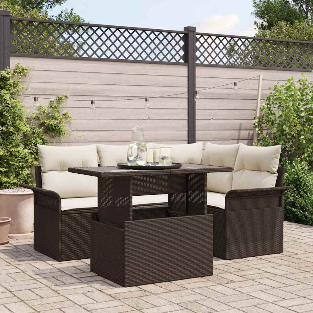 vidaXL Garten-Sofa-Set mit Kissen 5 pcs Schwarz Poly Rattan